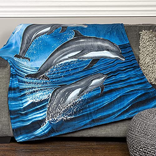 Dawhud Direct Dolphin Fleece Blanket for Bed, 50" x 60" Dolphin Fleece Throw Blanket for Women, Men and Kids - Super Soft Plush Dolphin Blanket Throw - Queen Size Blanket