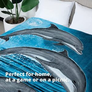 Dawhud Direct Dolphin Fleece Blanket for Bed, 50" x 60" Dolphin Fleece Throw Blanket for Women, Men and Kids - Super Soft Plush Dolphin Blanket Throw - Queen Size Blanket