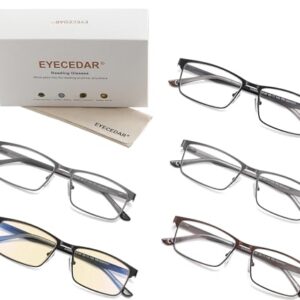 EYECEDAR 5-Pack Reading Glasses for Men Metal Frame Spring Hinges with a pair Blue Light Readers 2.50