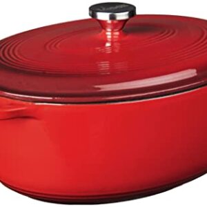 Lodge 7 Quart Enameled Cast Iron Oval Dutch Oven with Lid – Dual Handles – Oven Safe up to 500° F or on Stovetop - Use to Marinate, Cook, Bake, Refrigerate and Serve – Red