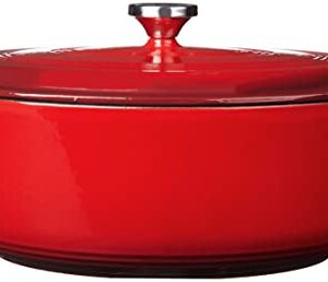 Lodge 7 Quart Enameled Cast Iron Oval Dutch Oven with Lid – Dual Handles – Oven Safe up to 500° F or on Stovetop - Use to Marinate, Cook, Bake, Refrigerate and Serve – Red