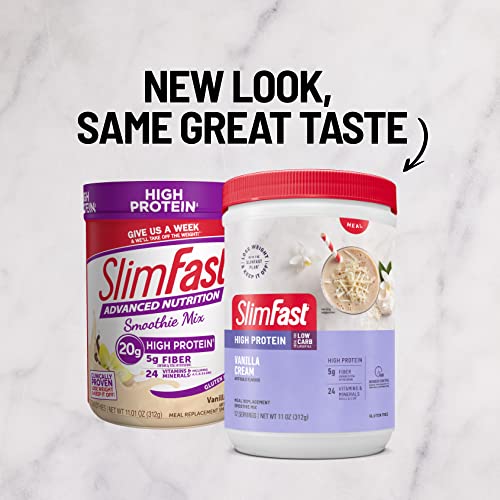 SlimFast Meal Replacement Smoothie Mix, 24 Servings, High Protein, Vanilla Cream, 20g of Protein with Milk, 12 Servings (Pack of 2) (Packaging May Vary)