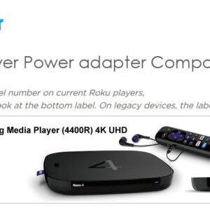 T-Power Charger for Roku 4 Streaming Media Player 4400R 4400X 4K UHD Power Supply AC DC Adapter