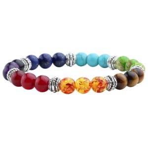 Jovivi 7 Chakras Bracelet Reiki Natural Gemstone Healing Balancing Round Beads Crystal Stone Bracelets for Women