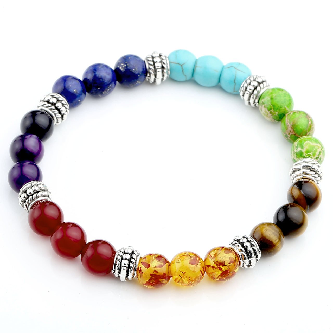 Jovivi 7 Chakras Bracelet Reiki Natural Gemstone Healing Balancing Round Beads Crystal Stone Bracelets for Women