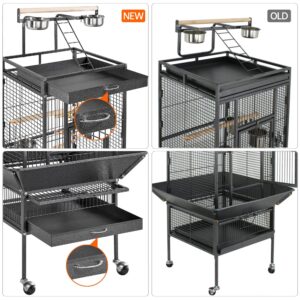 Yaheetech 61-inch Playtop Wrought Iron Large Parrot Bird Cages with Rolling Stand for Cockatiels Amazon Parrot Quaker Conure Parakeet Lovebird Finch Canary Small Medium Parrot Cage Birdcage, Black