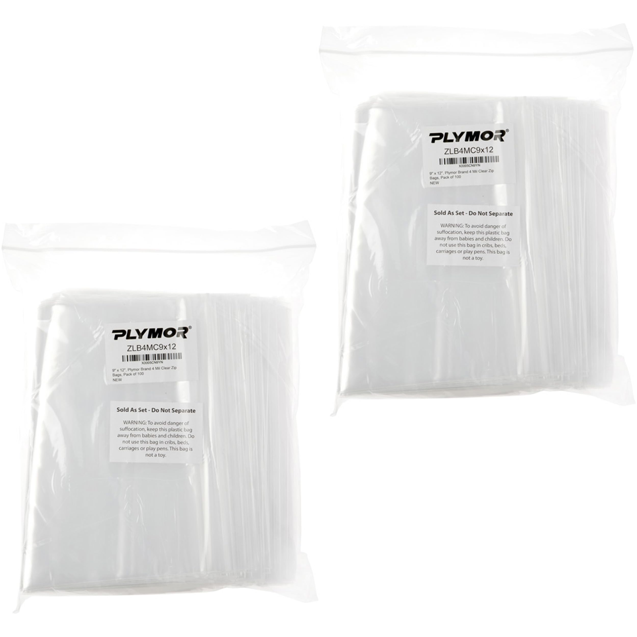 Plymor 9" x 12" (Pack of 200), 4 Mil Heavy Duty Zipper Reclosable Plastic Bags