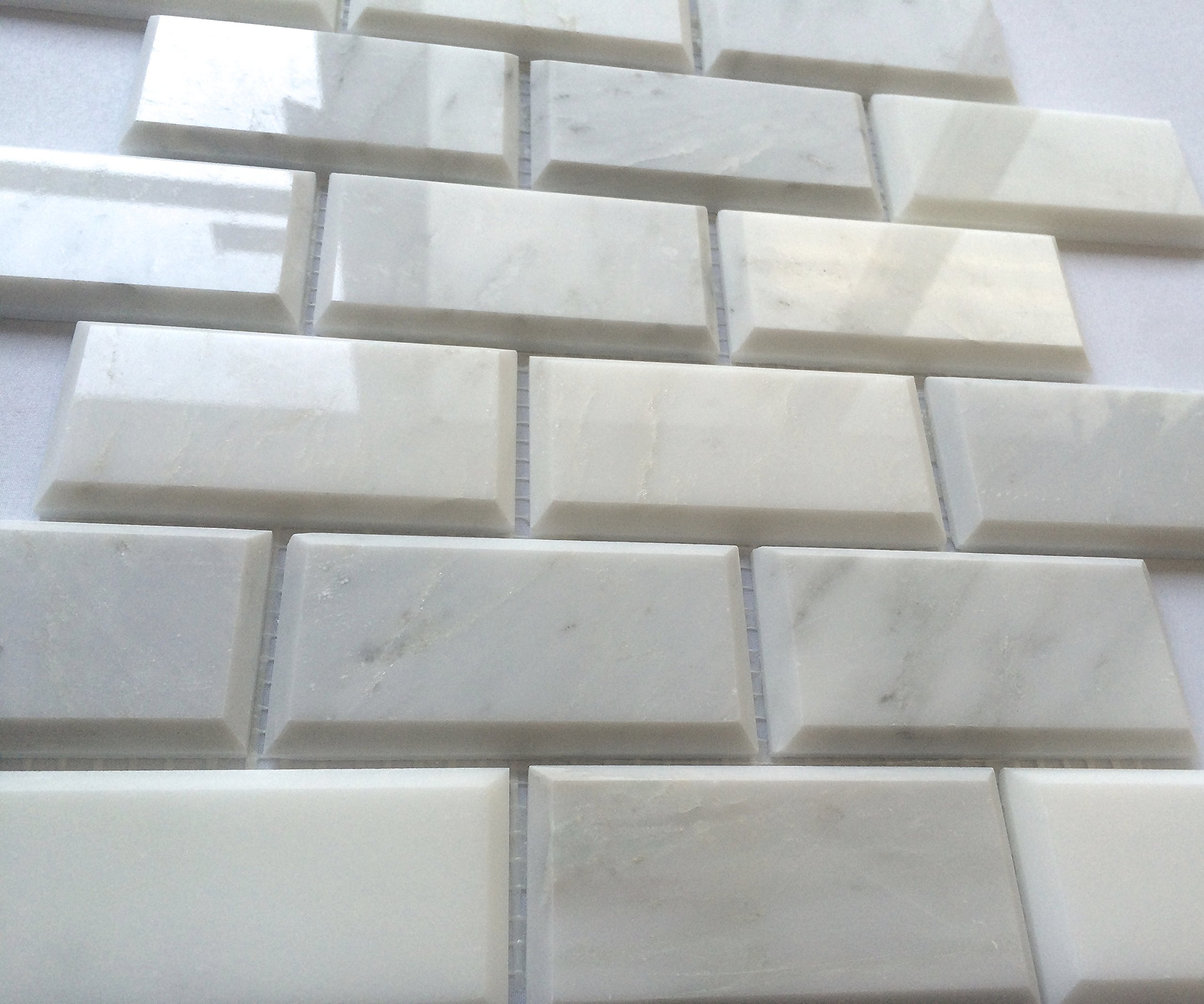 2x4 White Beveled Polished Carrara Marble Tile Backsplash Wall