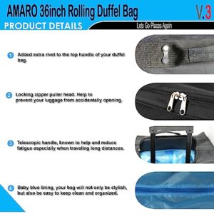 Amaro 120L Large Wheeled Rolling Duffel Bag, Duffel Bag With Wheels, Camping Luggage Bag, Black/Grey, 36 inch