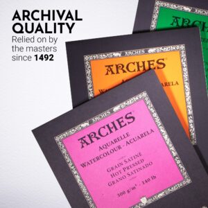 Arches Watercolor Pad 11.69x16.53-inch Natural White 100% Cotton Paper - 12 Sheet Arches Hot Press Watercolor Paper 140 lb Pad - Arches Art Paper for Watercolor Gouache Ink Acrylic and More