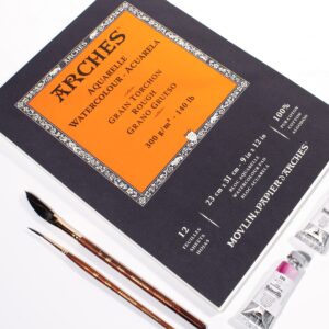 Arches Watercolor Pad 11.69x16.53-inch Natural White 100% Cotton Paper - 12 Sheet Arches Hot Press Watercolor Paper 140 lb Pad - Arches Art Paper for Watercolor Gouache Ink Acrylic and More