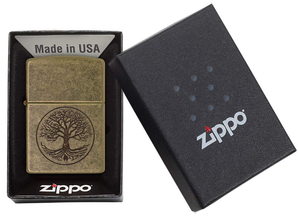 Zippo "Tree of Life Pocket Lighter, Antique Brass, One Size (29149)