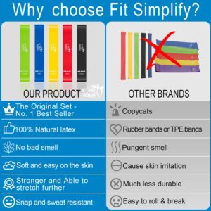 Fit Simplify Resistance Loop Exercise Bands with Instruction Guide and Carry Bag, Set of 5