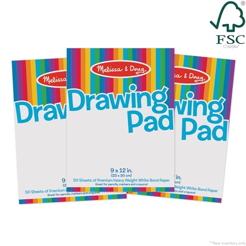 Melissa & Doug Drawing Paper Pad (9 x 12 inches) - 50 Sheets, 3-Pack - FSC Certified