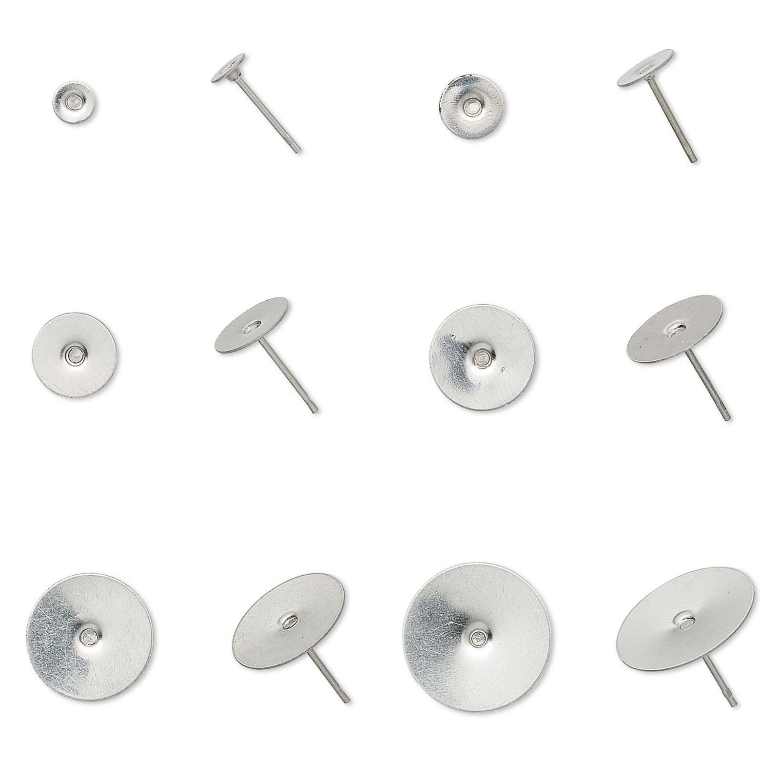 100 Dark Silver Surgical Stainless Steel Flat Pad Post Stud Earring Findings (3mm)