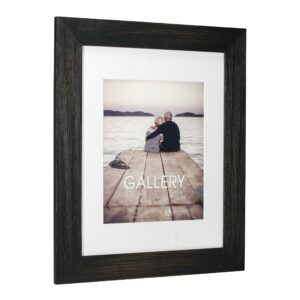 Malden Distressed Wood Matted Frame, Made to Display Pictures 8x10 with Mat, or 11x14 without Mat, Black