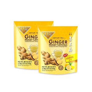 prince of peace instant lemon ginger honey crystals, 2 pack of 30 sachets – instant hot or cold beverage – easy to brew ginger and honey crystals