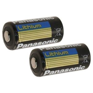 panasonic bat002 x 2 cr123a lithium 3v photo lithium batteries, 0.67" dia x 1.36" h (17.0 mm x 34.5 mm), black, gold, blue (pack of 2)