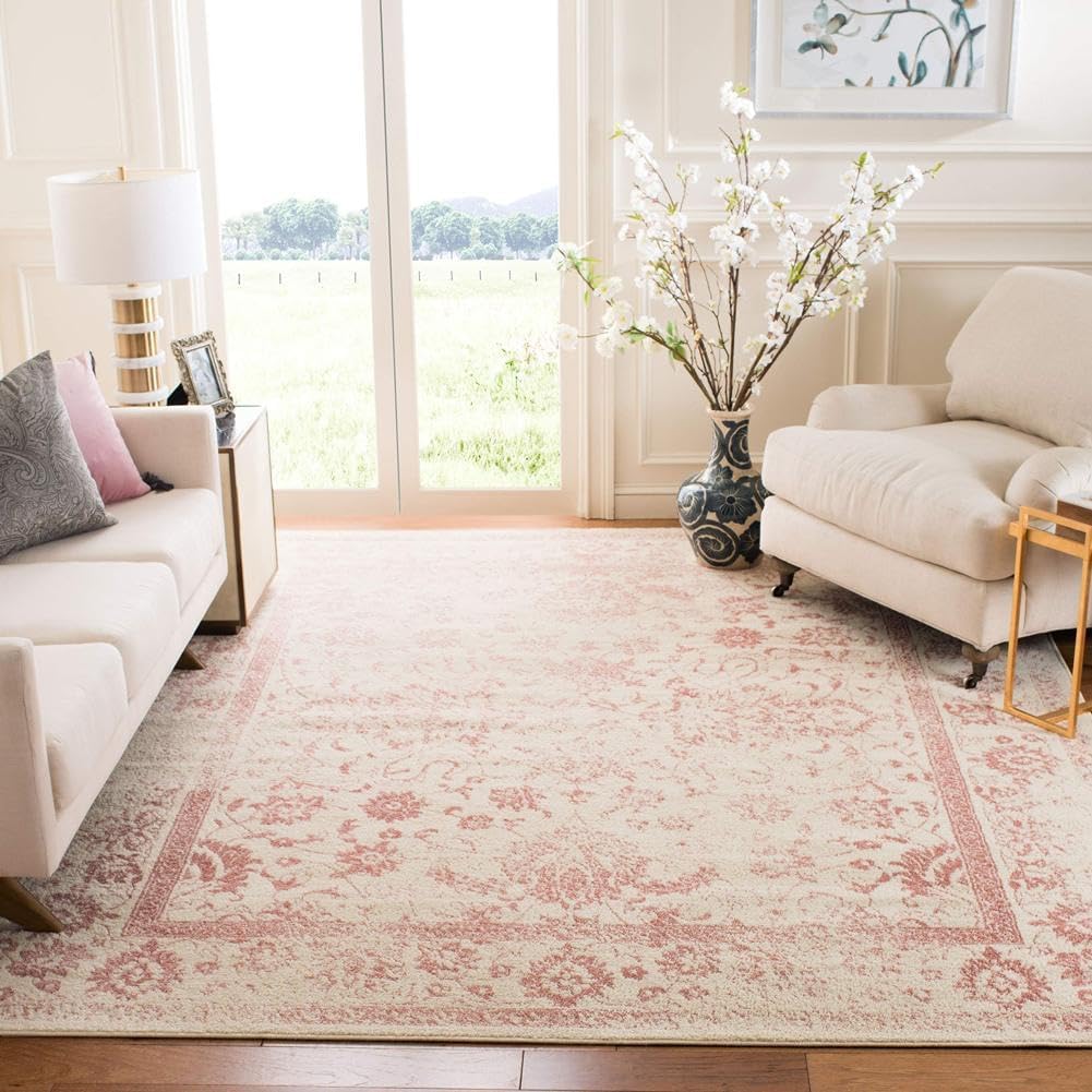 SAFAVIEH Adirondack Collection Area Rug - 8' x 10', Ivory & Rose, Oriental Distressed Design, Non-Shedding & Easy Care, Ideal for High Traffic Areas in Living Room, Bedroom (ADR109H)