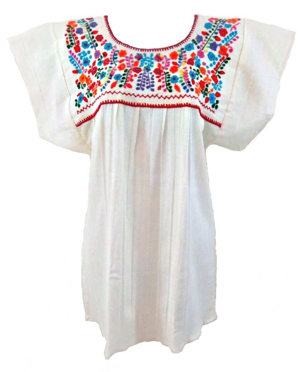 Mexican Blouse Campesina Floral (Medium, Off White)