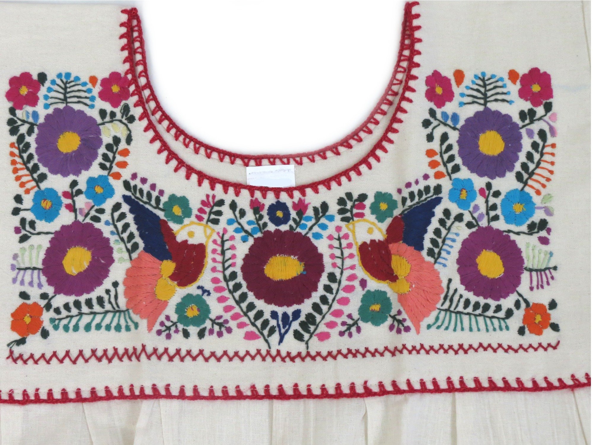 Mexican Blouse Campesina Floral (Medium, Off White)