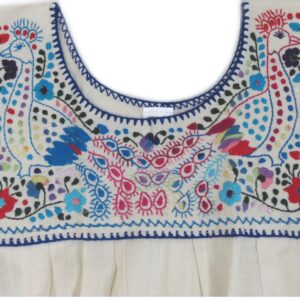 Mexican Blouse Campesina Floral (Medium, Off White)