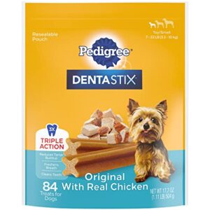 pedigree dentastix toy/small dog dental treats original flavor dental bones, 1.11 lb. pack (84 treats)