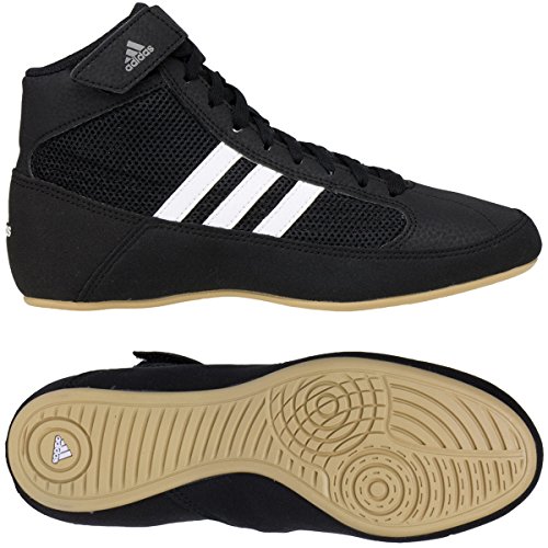 adidas Men's HVC Wrestling Shoes, Black/White/Iron Metallic, 8.5