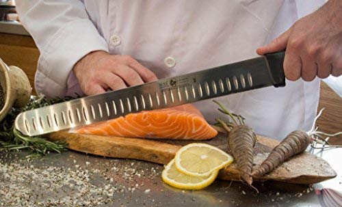 14-inch Blade Granton Edge, Turkey, Salmon, ham Slicer, Meat Slicing Knife. NSF Certified, German Steel,Knife sharpening instruction included, Best Knife to Slice Large Roast and Whole Turkey.