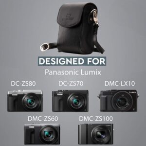 MegaGear MG700 Leather Camera Case with Strap compatible with Panasonic Lumix DC-ZS80, DC-ZS70, DMC-LX10, DMC-ZS60, DMC-ZS100 - Black