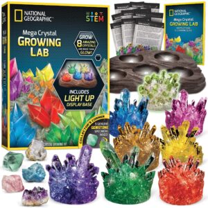 national geographic crystal growing kit - grow 8 light-up crystals, science gift for kids 8-12