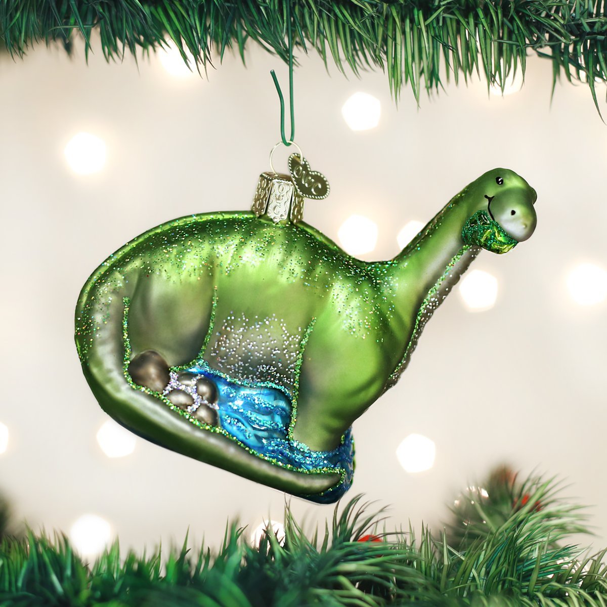 Old World Christmas Ornaments: Brontosaurus Glass Blown Ornaments for Christmas Tree (12471)