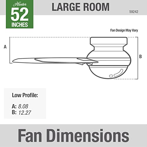 Hunter Fan Company 59242 52" Dempsey Indoor Low Profile Ceiling Fan with Light, Fresh White Finish