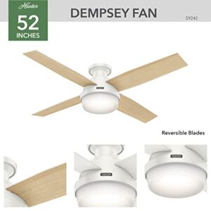 Hunter Fan Company 59242 52" Dempsey Indoor Low Profile Ceiling Fan with Light, Fresh White Finish