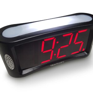 Travelwey Digital Alarm Clock - Outlet Powered, No Frills Simple Operation, Large Night Light, Alarm, Snooze, Full Range Brightness Dimmer, Big Red LED Digit Display, Black