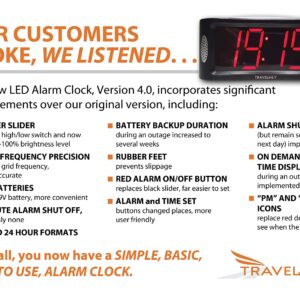 Travelwey Digital Alarm Clock - Outlet Powered, No Frills Simple Operation, Large Night Light, Alarm, Snooze, Full Range Brightness Dimmer, Big Red LED Digit Display, Black