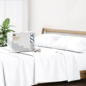 mayfair linen 100% cotton sheets for queen size bed - 500 thread count 4 pc queen white cotton sheets, deep pocket queen sheet set, cooling sheets queen size for hot sleepers, soft, breathable sheets
