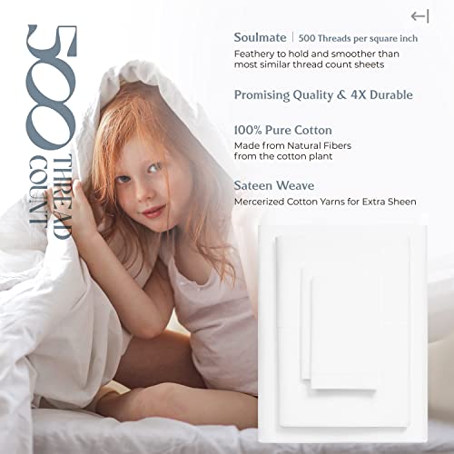 Mayfair Linen 100% Cotton Sheets for Queen Size Bed - 500 Thread Count 4 PC Queen White Cotton Sheets, Deep Pocket Queen Sheet Set, Cooling Sheets Queen Size for Hot Sleepers, Soft, Breathable Sheets