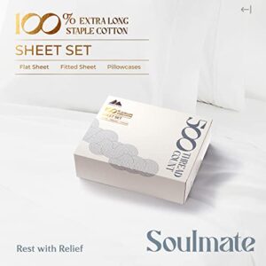 Mayfair Linen 100% Cotton Sheets for Queen Size Bed - 500 Thread Count 4 PC Queen White Cotton Sheets, Deep Pocket Queen Sheet Set, Cooling Sheets Queen Size for Hot Sleepers, Soft, Breathable Sheets