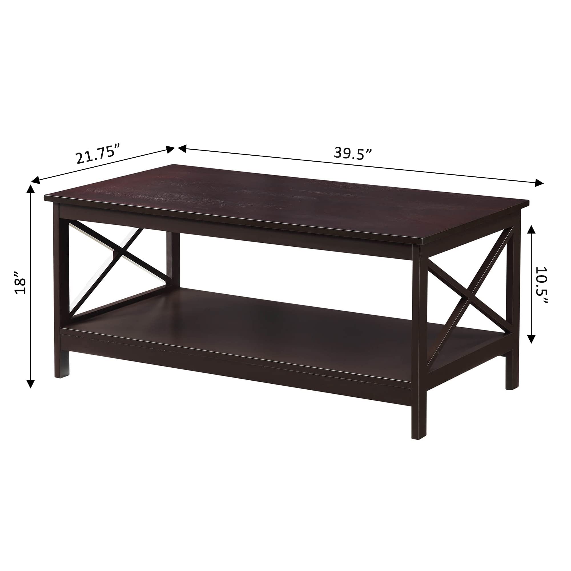 Convenience Concepts Oxford Coffee Table with Shelf, Espresso