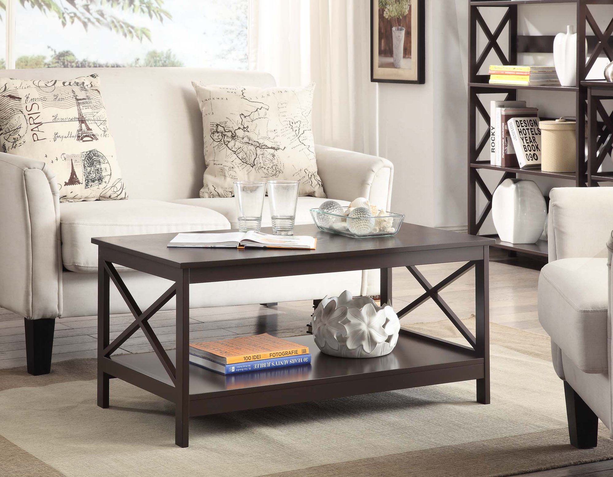 Convenience Concepts Oxford Coffee Table with Shelf, Espresso