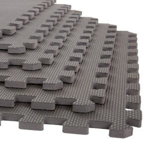 stalwart foam mat floor tiles, interlocking eva foam padding soft flooring for exercising, yoga, camping, kids, babies, playroom – 6 pack, gray, 24" x 24" x 0.5"