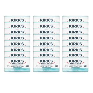 kirk's castile bar soap for men, women & children - made with premium coconut oil, sensitive skin formula, vegan, non gmo, fragrance free, 4 oz. bars, 24 pack