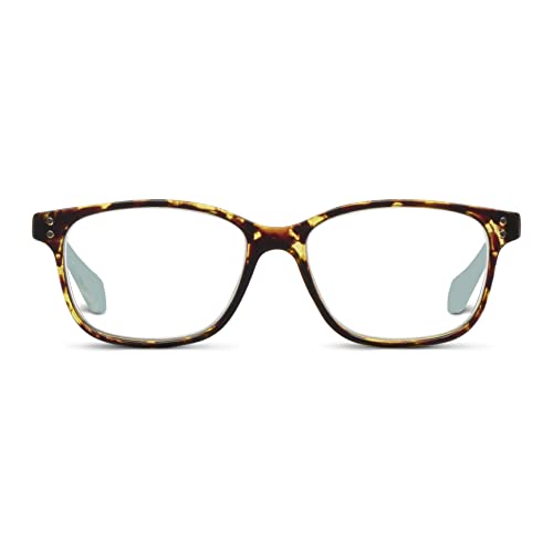 Peepers by PeeperSpecs Women's Nature Walk Soft Square Reading Glasses, Tortoise/Aqua, 49 + 1.5