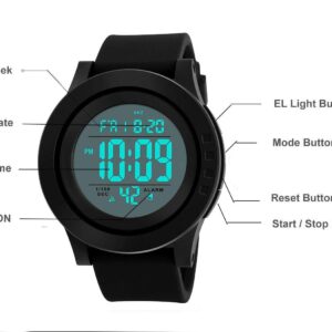 LYMFHCH Men's Digital Sports Watch LED Screen Large Face Electronics Military Watches for Men Waterproof Alarm Stopwatch Back Light Outdoor Army Watch