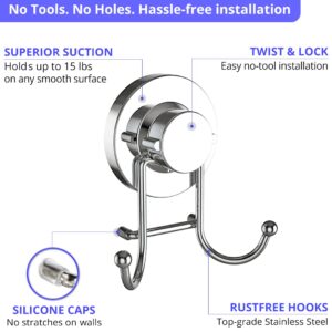 HOME SO Suction Cup Hooks for Shower, Bathroom, Kitchen, Glass Door, Mirror, Tile – Loofah, Towel, Coat, Bath Robe Hook Holder for Hanging up to 15 lbs – Rustproof Chrome Stainless Steel (1-Pack)