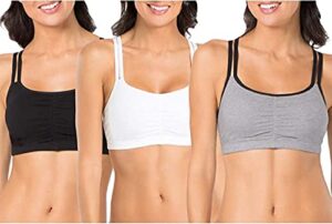 fruit of the loom womens spaghetti strap cotton pull over 3 pack sports bra, grey with black/white/black hue, 38