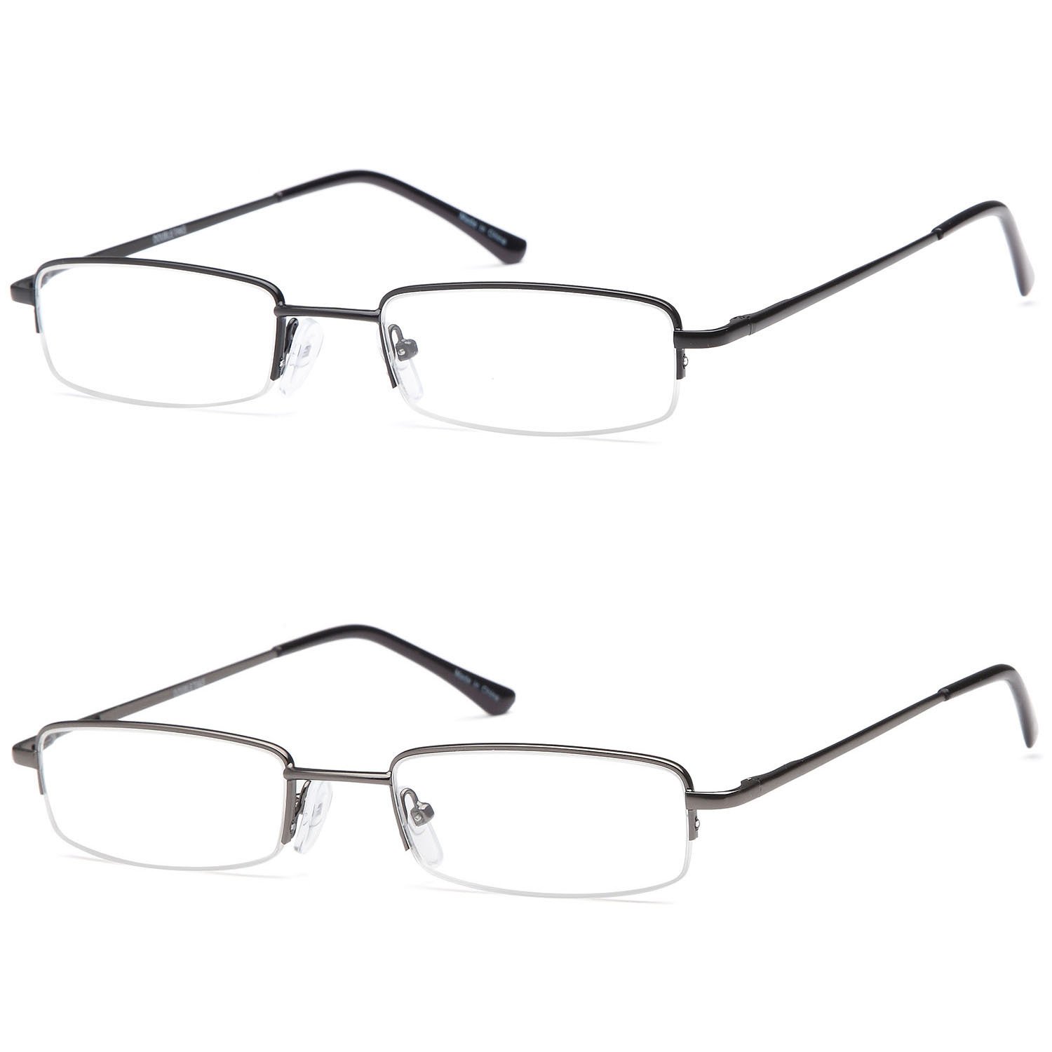 DOUBLETAKE Reading Glasses - 2 Pairs Compact Case Semi Rimless Readers