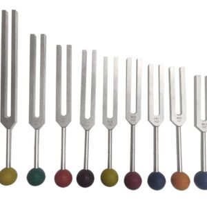 Radical Solfeggio Tuning Fork Set - 9 Tuning Forks Perfect for DNA Healing w Chakra Color Rubber Balls and Wood Hammer Mallet, Sound Therapy,(174 Hz, 285 Hz, 396 Hz, 417 Hz, 528 Hz, 639 Hz etc)