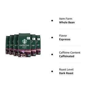 Starbucks Whole Bean Coffee, Dark Roast Coffee, Espresso Roast, 100% Arabica, 6 bags (12 oz each)